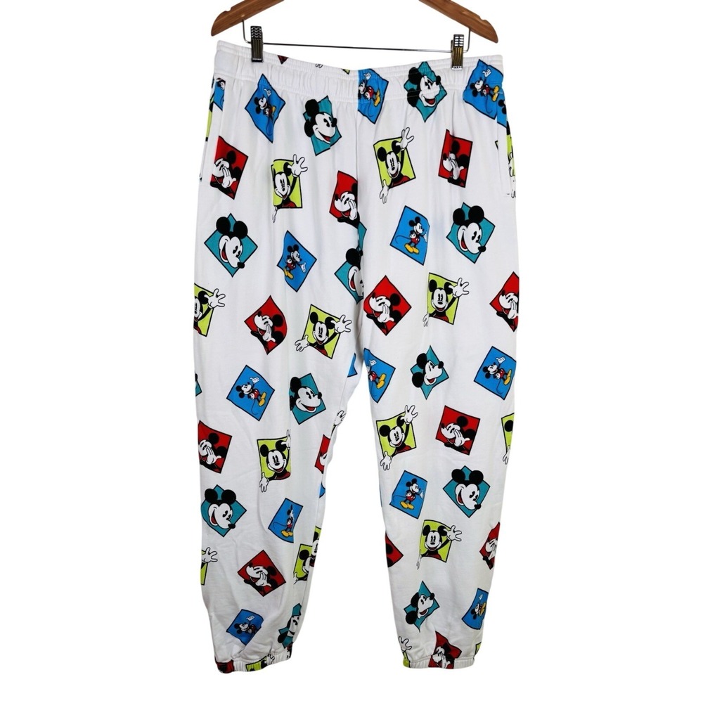 Disney Mickey Co Mickey Mouse Sweat Pants Adult XL Jogger White Multicolored